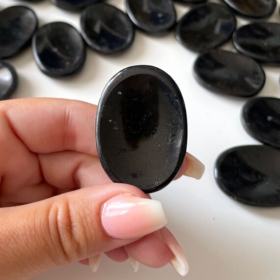 Black Tourmaline Worry Stone Psychic Protection Negativity Blocker Grounding Etsy