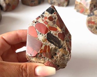 Red Jasper Conglomerate Top Polished Point | Astral Travel | Pudding Stone | Meditation Stone | Activates Spiritual Awakening