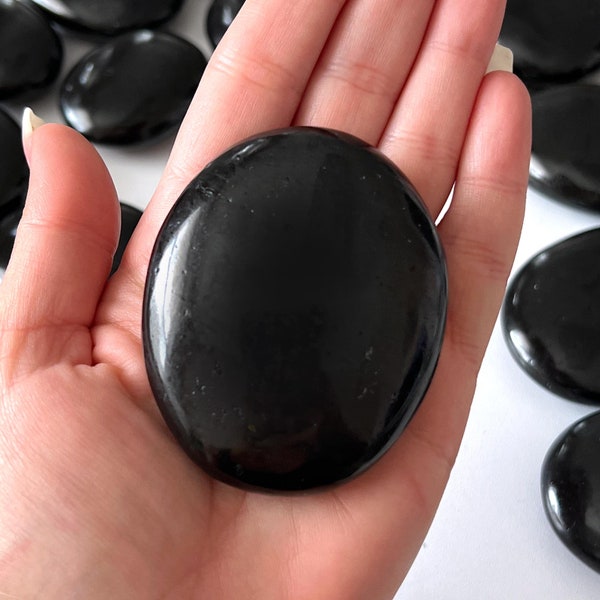 PROTECTION Black Tourmaline Palm Stone | Psychic Protection | Negativity Blocker | Grounding | EMF Protection