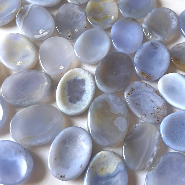 Blue Lace Agate Worry Stone | Mental Clarity | Intuition | Calms Anxiety | Releases Fears | Freedom of Expression