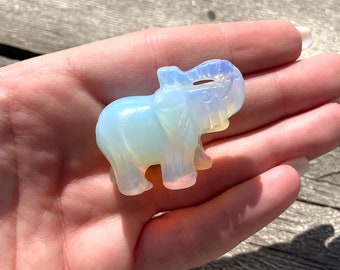 Opalite Carved Elephant | Opalite Glass | Elephant Carving