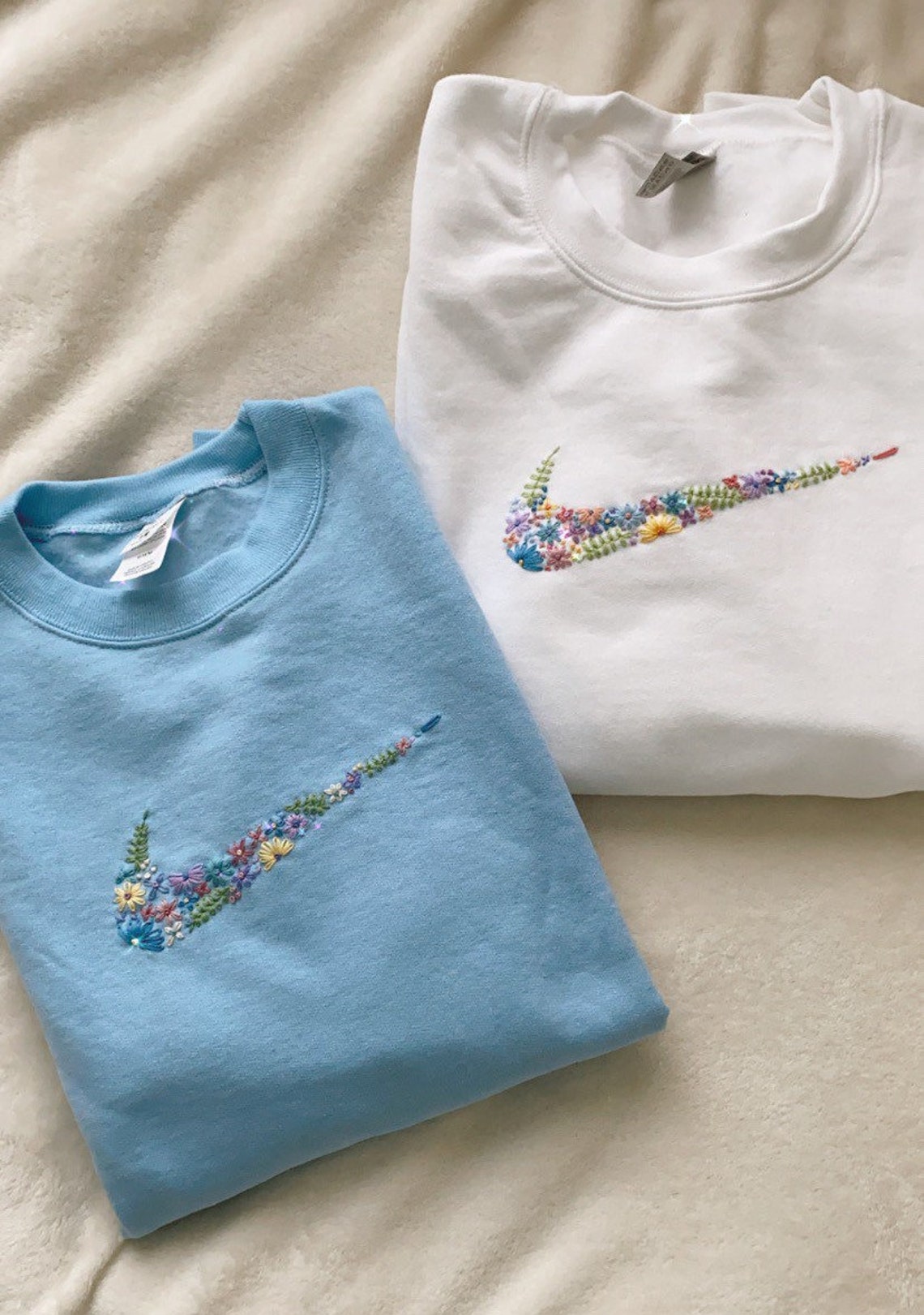 Hand Embroidered Floral Nike Logo Crewneck Sweatshirt | Etsy