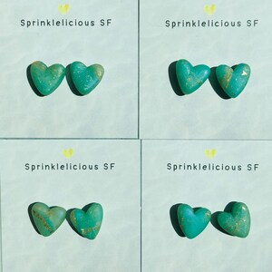 Turquoise Earrings, Studs, Gold Marble Studs, Super Cute, Marble-Like Heart Studs, Vacation Earrings, Simple, Effortless
