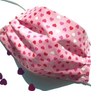 Valentines Day Face Mask, Filter Pocket, Cute, Heart Cotton Face Mask, Handmade, Face Mask Adults/ Kids, Reusable Face Mask, Double Layer