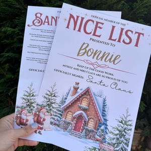 Personalised Santa’s nice list, nice list certificate, letter from Santa, Christmas Eve filler, Christmas Eve box filler, gift for children,