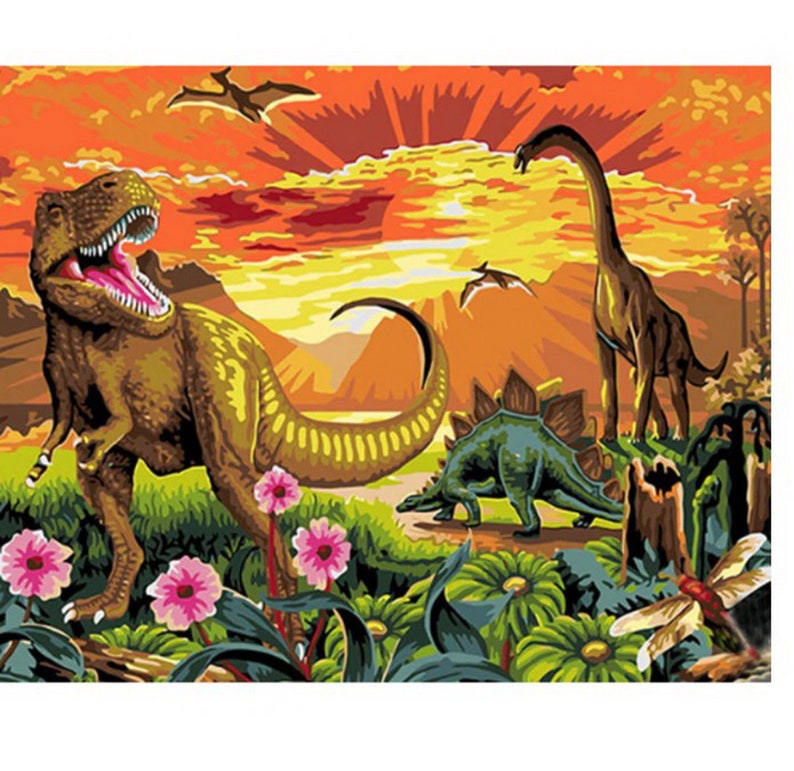 Dinosaurs Paint Number kit Home Decoration Color by Number | Etsy
