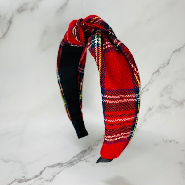 Red Tartan Knot Headband