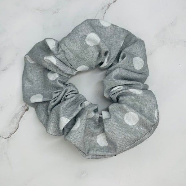 Grey Polkadot Scrunchie