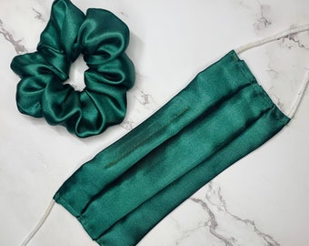 Dark Green Satin Silk with Scrunchie