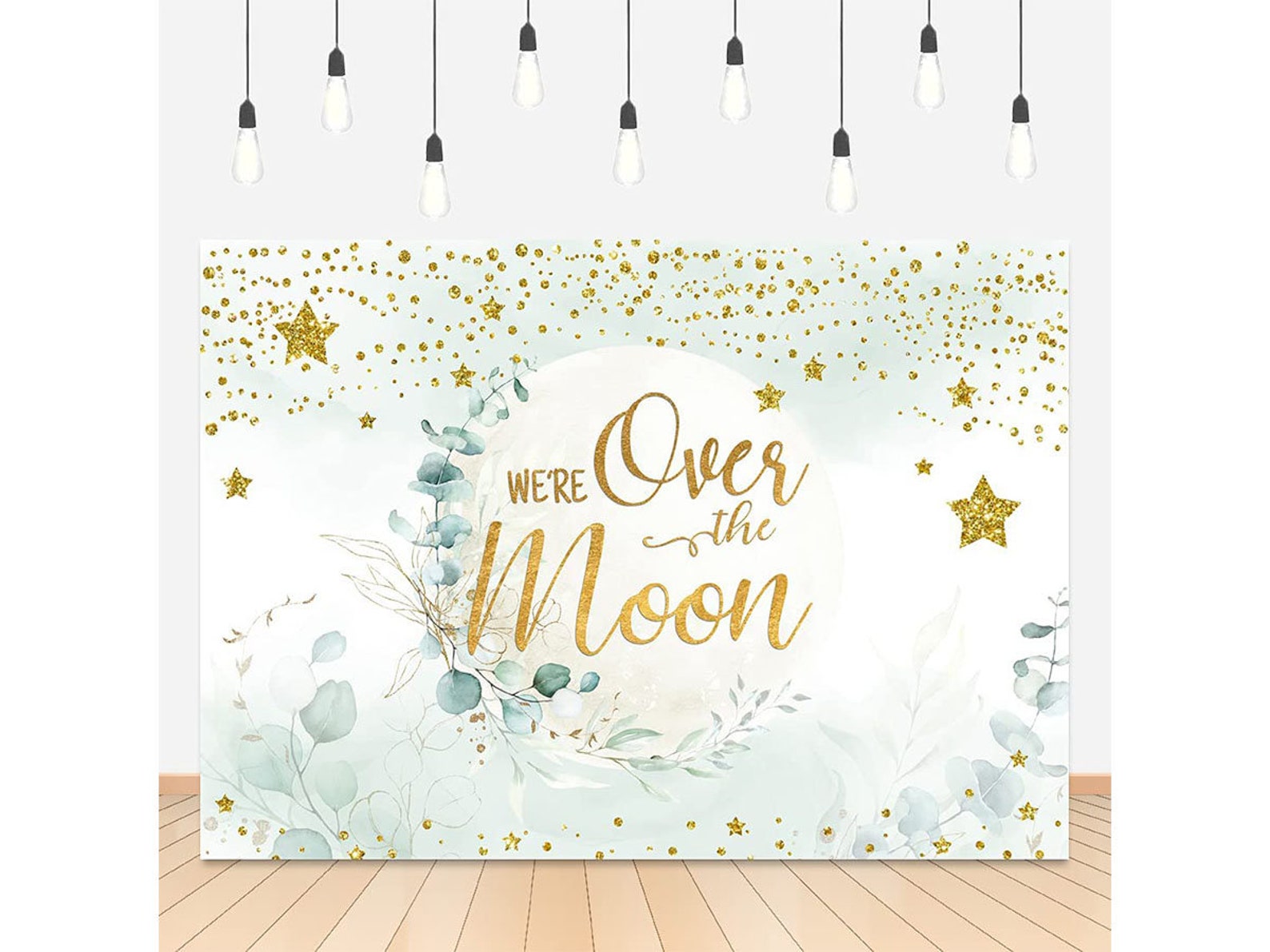 Baby Shower Party Backdrop Over the Moon Golden Stars Dots | Etsy