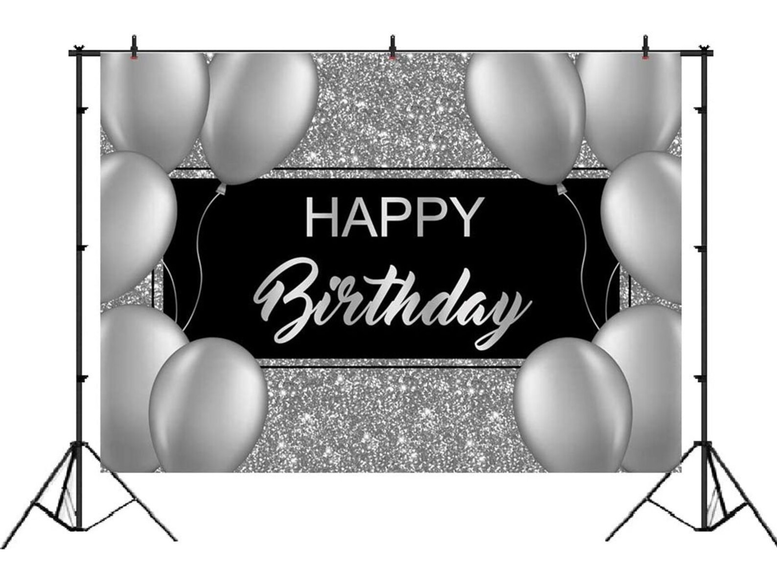 Happy Birthday Backdrop Shining Silver and Gery Balloons Etsy