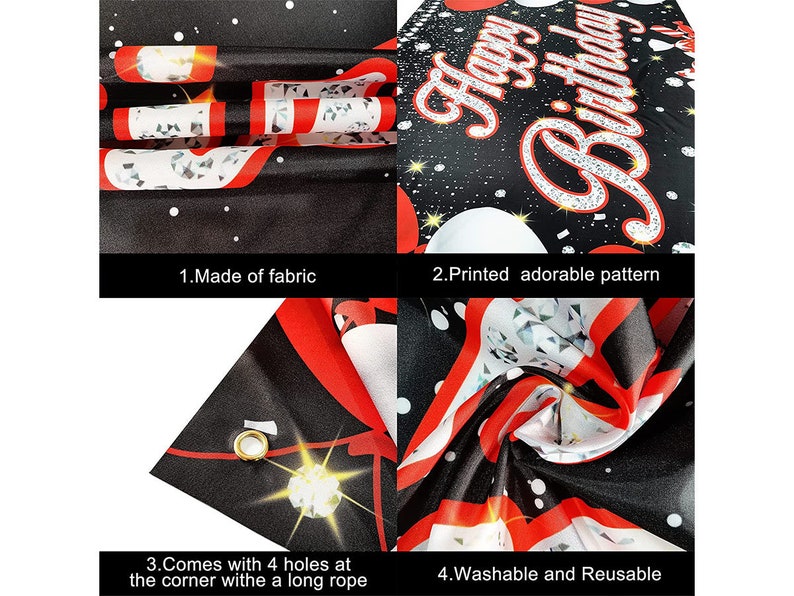 Black and Red Happy Birthday Banner 72 X 44 Inch Red Happy Etsy
