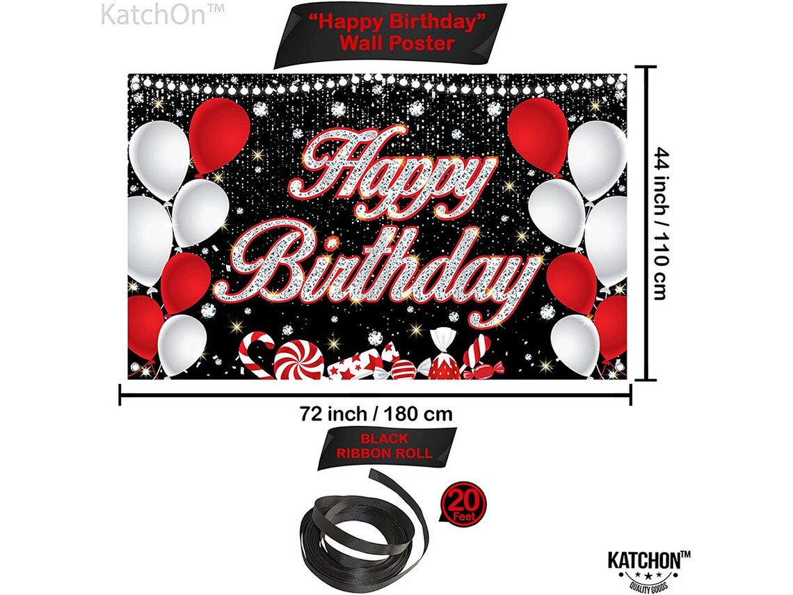 Black and Red Happy Birthday Banner 72 X 44 Inch Red Happy Etsy