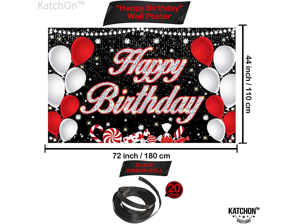 Black and Red Happy Birthday Banner 72 X 44 Inch Red Happy Etsy
