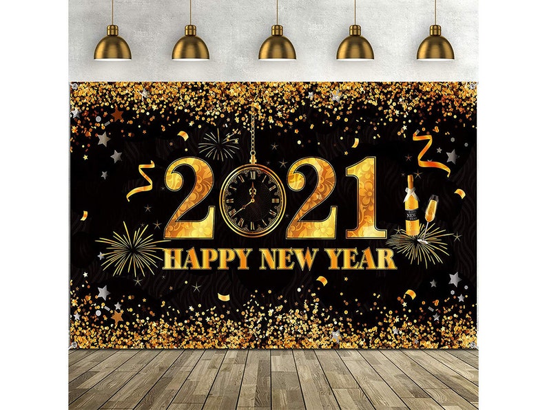 Happy New Year 2021 Backdrop Golden Glitter Stars Photography image 0