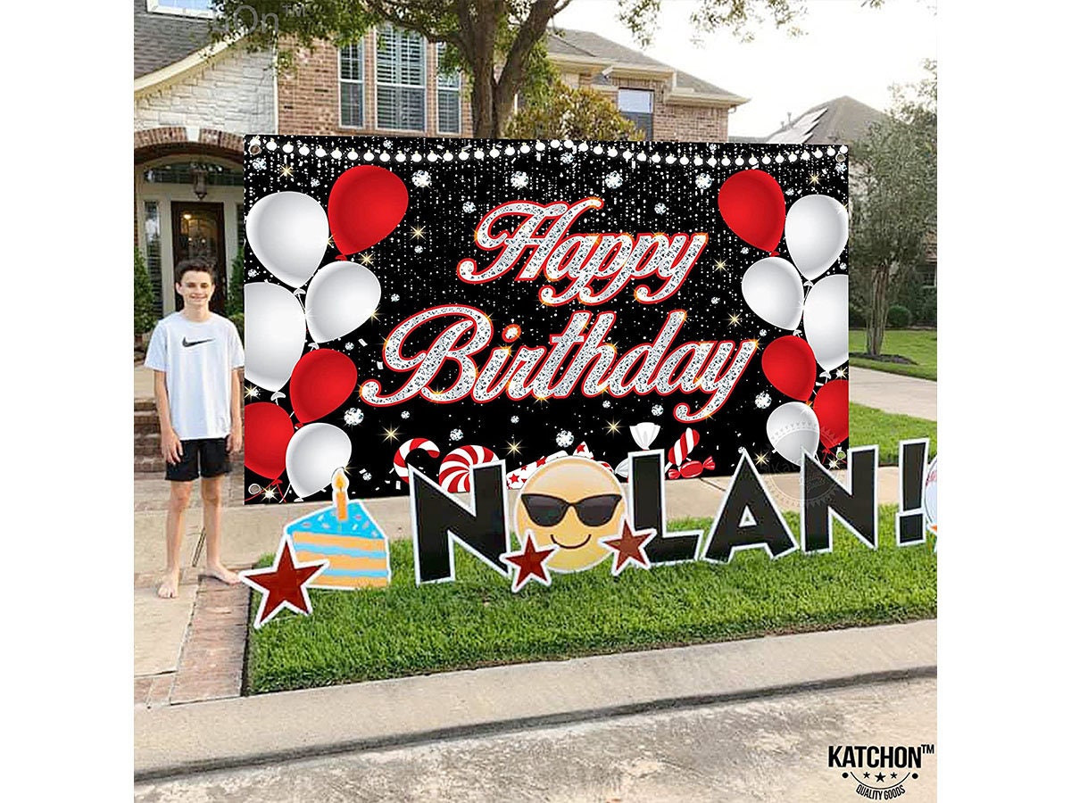 Black and Red Happy Birthday Banner 72 X 44 Inch Red Happy Etsy