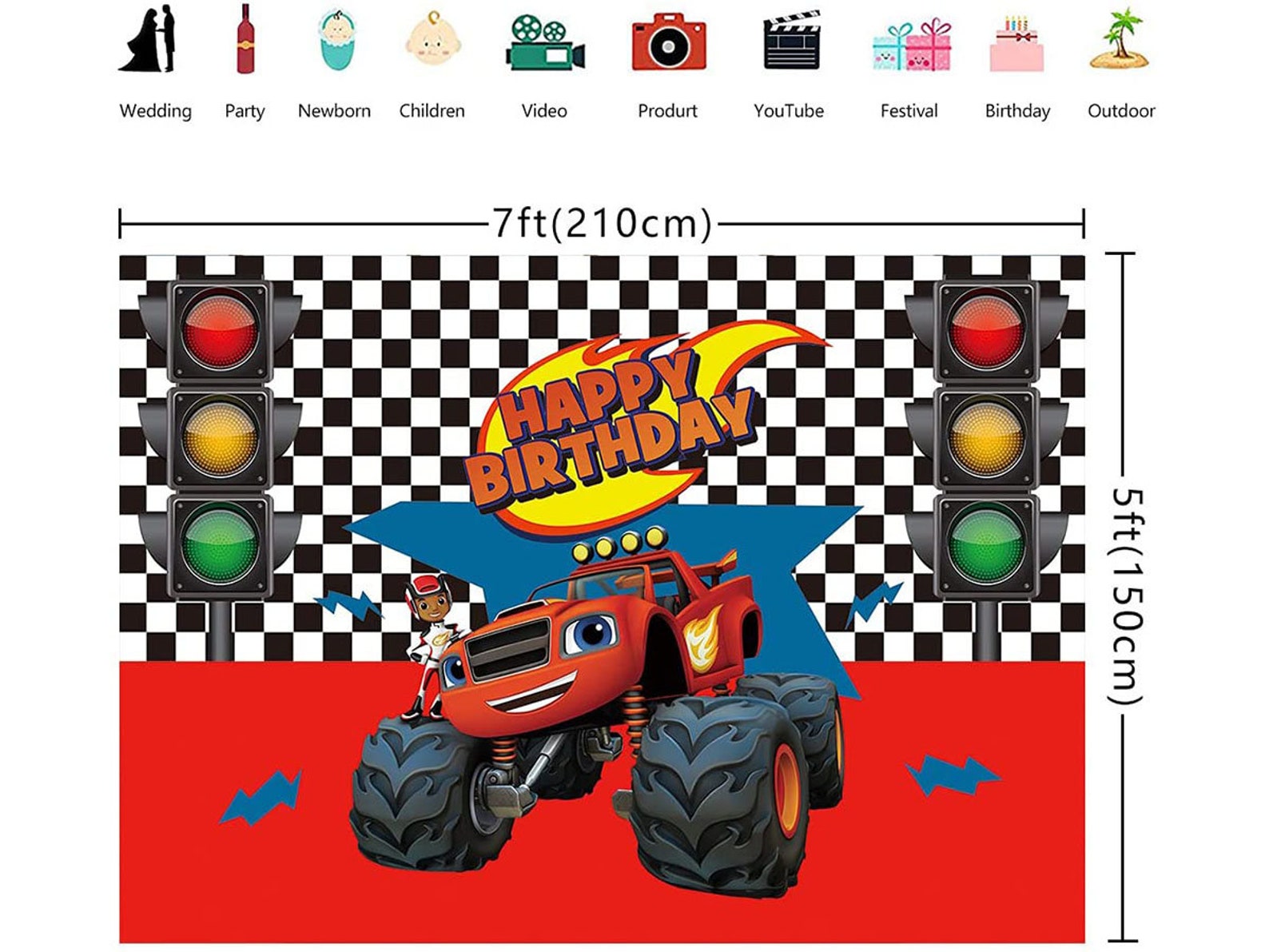 Monster Truck Backdrop 7x5ft Monster Machines Theme | Etsy