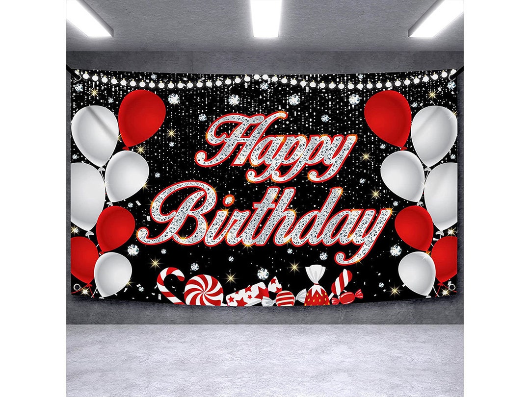 Black and Red Happy Birthday Banner 72 X 44 Inch Red Happy Etsy