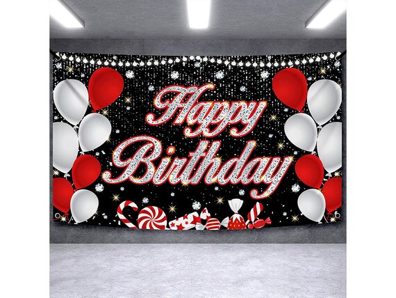 Black and Red Happy Birthday Banner 72 X 44 Inch Red Happy | Etsy