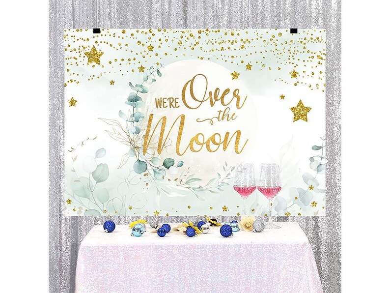 Baby Shower Party Backdrop Over the Moon Golden Stars Dots | Etsy