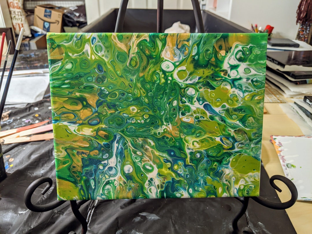 Abstract Green and Gold Painting Etsy