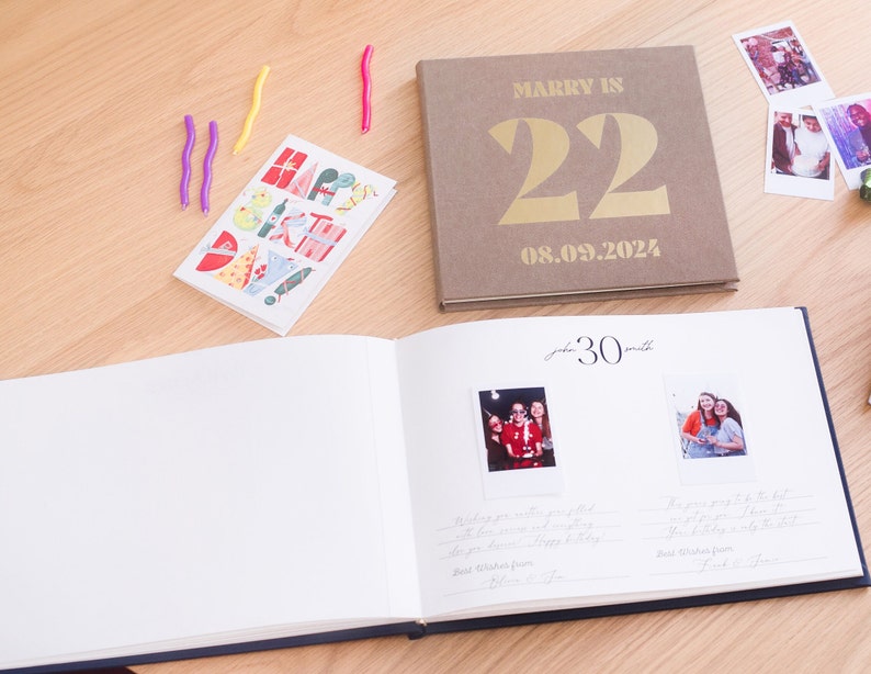 Custom Birthday Guest Book Sign Polaroid Photo Album Anniversary Keepsake Journal Photo Gift Linen Guestbook image 2