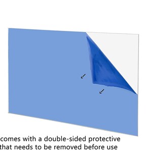May include: A light blue sheet with a protective film on one side. The film is partially peeled back to show the blue sheet underneath. The text "Sheet comes with a double-sided protective film that needs to be removed before use" is below the image.