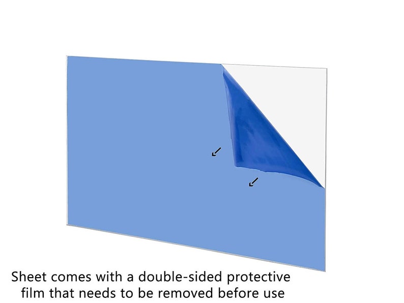 May include: A light blue sheet with a protective film on one side. The film is partially peeled back to show the blue sheet underneath. The text "Sheet comes with a double-sided protective film that needs to be removed before use" is below the image.