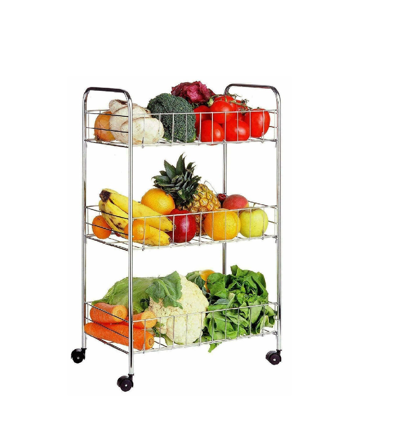 3 Tier Metal Vegetable Fruit Storage Rack Trolley Catering Etsy