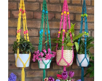 Handmade Macrame Plant Hanger, Bespoke Plant Hanger, Colourful Macrame Plant Hanger, Coloured Pot Holder, Bold Macrame, Colourful Planter