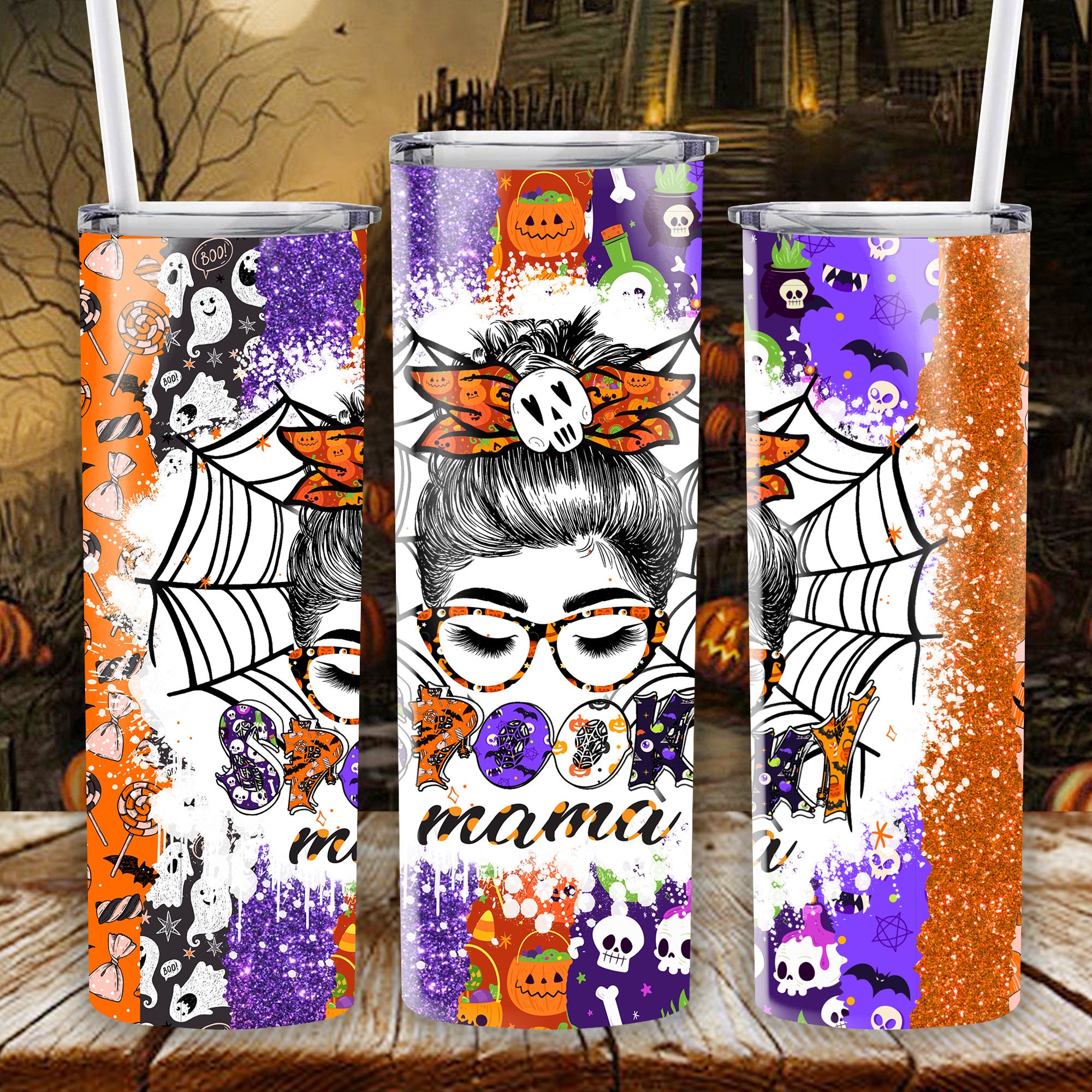 20 oz Skinny Tumbler Sublimation Designs Halloween Messy Bun Etsy
