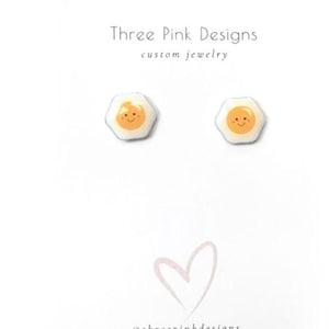 Cute Tiny Kawaii Egg Earrings, breakfast earrings, eggs bacon earrings, over easy egg, teen earrings, food earrings, sunny side up