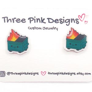 Cute Tiny Kawaii Green Dumpster Fire Earrings, funny earrings, unique earrings, bad day earrings, hypoallergenic, novelty earrings