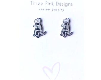 Tiny Kawaii T-Rex Skeleton Dinosaur Earrings, tyrannosaurus earrings, skeleton, paleontologist earrings, dinosaurs, fun gift