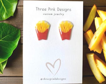 Kawaii French Fries Stud Earrings, Foodie Resin Jewelry