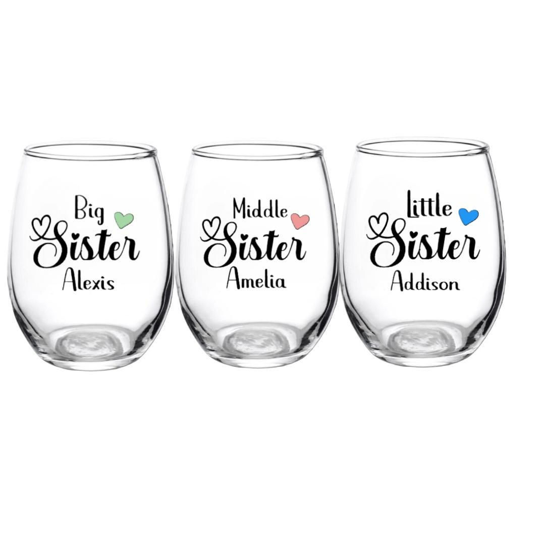 Personalized Sister Stemless Wine Glasses, Big Sister, Middle