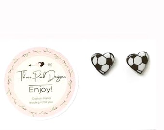 Cute Tiny Soccer Heart Earrings, sports earrings, team soccer earrings, goal earrings,  player earrings, high school sports, soccer ball
