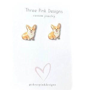 Cute Tiny Corgi Dog Earrings, pet earrings, dog earrings, dog lover earrings, dog mom earrings, handmade stud earrings