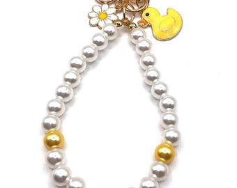 Personalized "Duck This!" Charm Keychain Bag tag, pearl iPhone , mobile keychain, duck charm, teen bag tag, flower, daisy, stretchy band