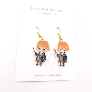 Wizard Boy Alloy Charm Dangle Earrings, Fiction gift, adventure earrings, dragon earrings, HP earrings, Potter earrings, cute earrings
