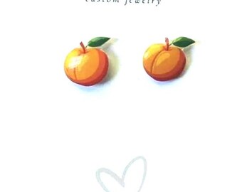 Cute Tiny Peach Earrings, summer earrings, tropical, fruit jewelry, fruity earrings, tropical, teen, fun earrings, fruit stuff