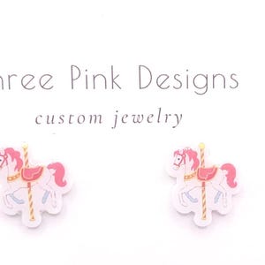 Cute Tiny Merry-Go-Round Carousel Horse Earrings, Horse earrings, Circus earrings, unique jewelry, cute gift earrings, carnival earrings