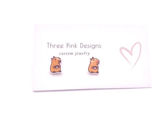 Cute Tiny Kawaii Capybara Earrings, capybara with coffee earrings, Brazilian earrings, latte earrings, cute capybara with java, teen