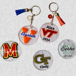 Personalized college Keychain bag tag, college gift, Tassel Keychain, custom name, sports bag tab, keychain charm, school keychain, bag tag
