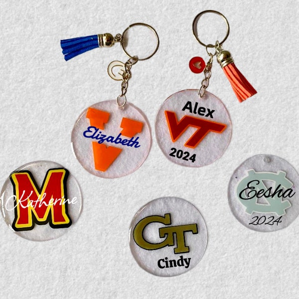 Personalized college Keychain bag tag, college gift, Tassel Keychain, custom name, sports bag tab, keychain charm, UVA keychain, UNC bag tag