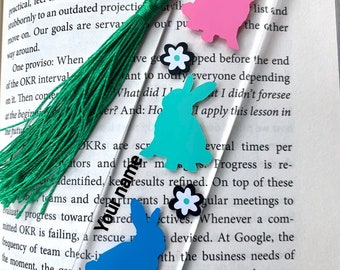 Bunny charm bookmark, kids bookmark, adult bookmark, cute bookmark, Easter bookmark, personalized bookmark, bookmark gift, party bookmark