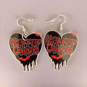 Horror Queen Dangle Earrings, Horror Movie Stuff, Unique Earrings, Novelty earrings, Goth earrings, cool dangle earrings, hypoallergenic