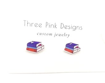 Jolies boucles d'oreilles pour livre de lecture, boucles d'oreilles pour amoureux des livres, boucles d'oreilles pour bibliothécaire, professeur, amour de la lecture, livres, boucles d'oreilles pour bibliothèque, piles