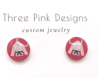 Cute Tiny Karate Martial Arts Earrings, sports earrings, Taekwondo earrings, Black Belt earrings,  kawaii earrings, school sports, novelty