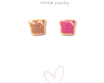 Cute Tiny Kawaii Peanut Butter & Jelly Earrings, sandwich earrings, favorite snack earrings, party favors, teen earrings, food earrings